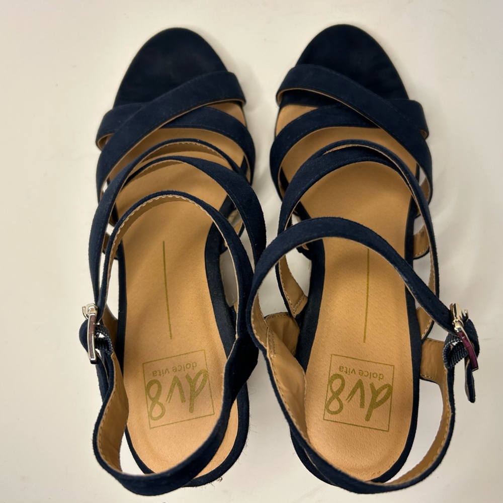 DV8 Dolce Vita Blue Suede Open Toe Strappy Espadrille Wedge Sandal Size 8.5 - Picture 4 of 12